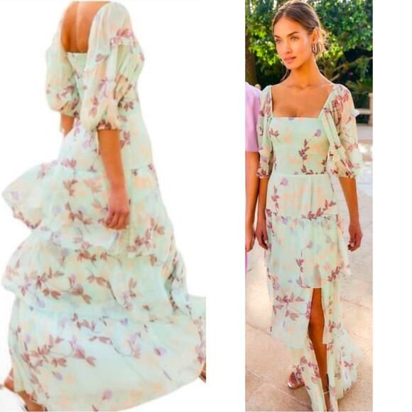Amanda Uprichard Florentina Floral Tiered Maxi Dress in Monte Carlo Size Large - Picture 2 of 9